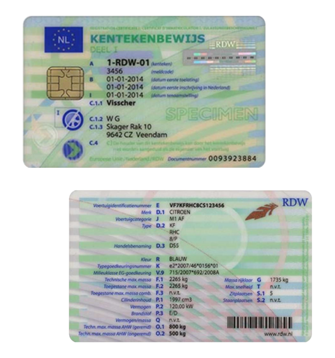 ASN Kentekenbewijs voor en achterkant transparant